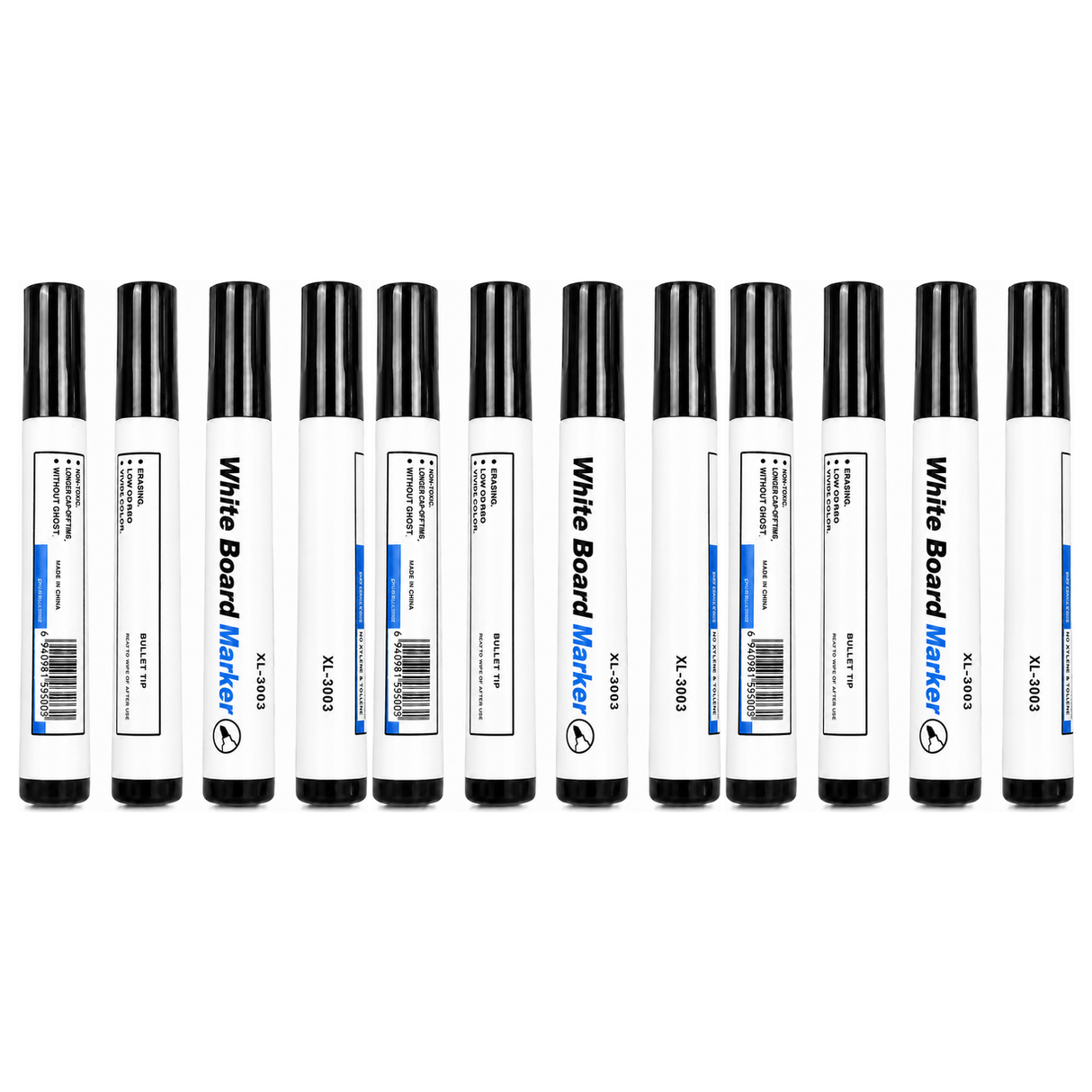 12x White Board Markers Pack - Black Colour Only
