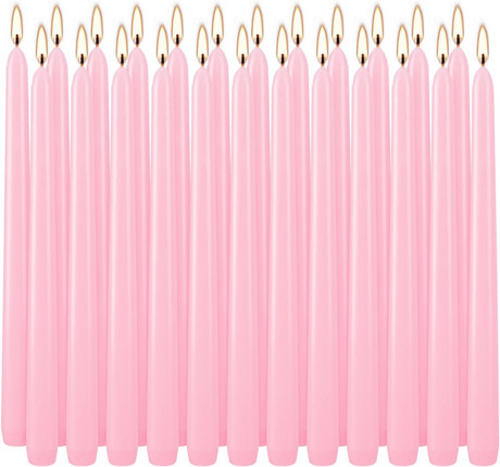 48x Tapered Dinner Candles Unscented Taper Wedding Candle 25cm in Pink