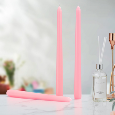 48x Tapered Dinner Candles Unscented Taper Wedding Candle 25cm in Pink