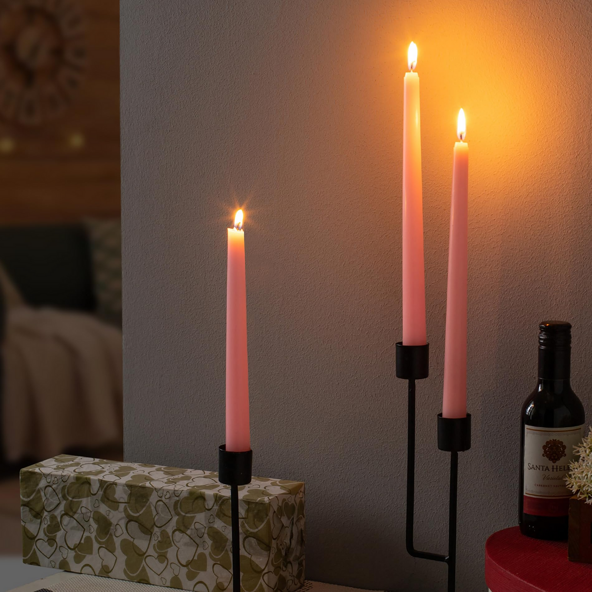 4x Tapered Dinner Candles Unscented Taper Wedding Candle 25cm in Pink