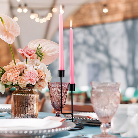 4x Tapered Dinner Candles Unscented Taper Wedding Candle 25cm in Pink
