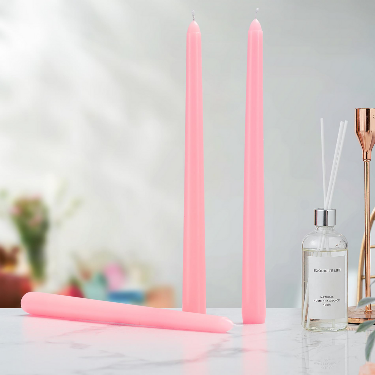 4x Tapered Dinner Candles Unscented Taper Wedding Candle 25cm in Pink