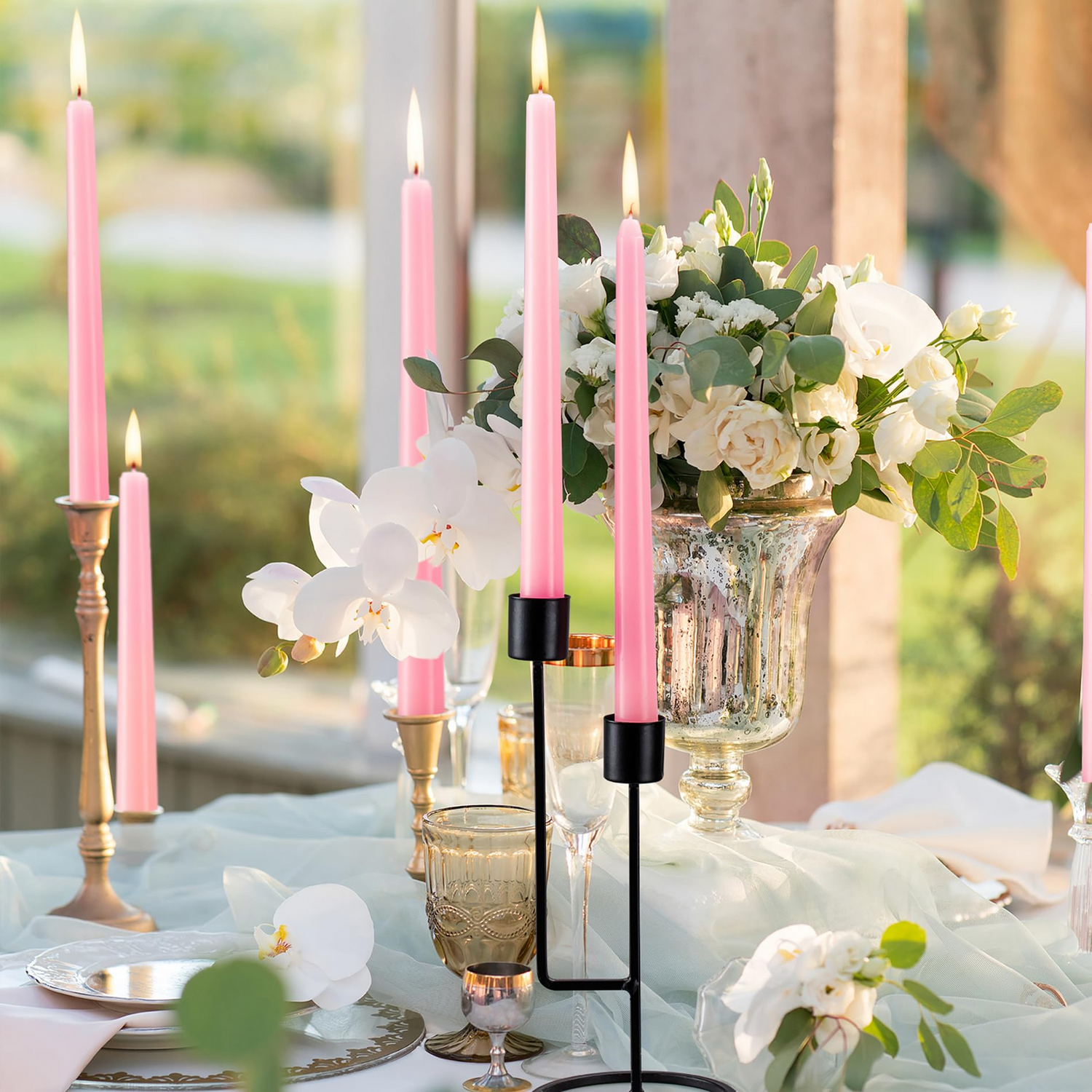 144x Tapered Dinner Candles Unscented Taper Wedding Candle 25cm in Pink