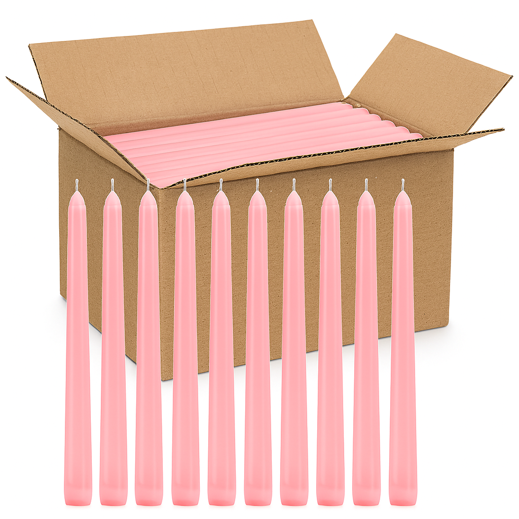 144x Tapered Dinner Candles Unscented Taper Wedding Candle 25cm in Pink