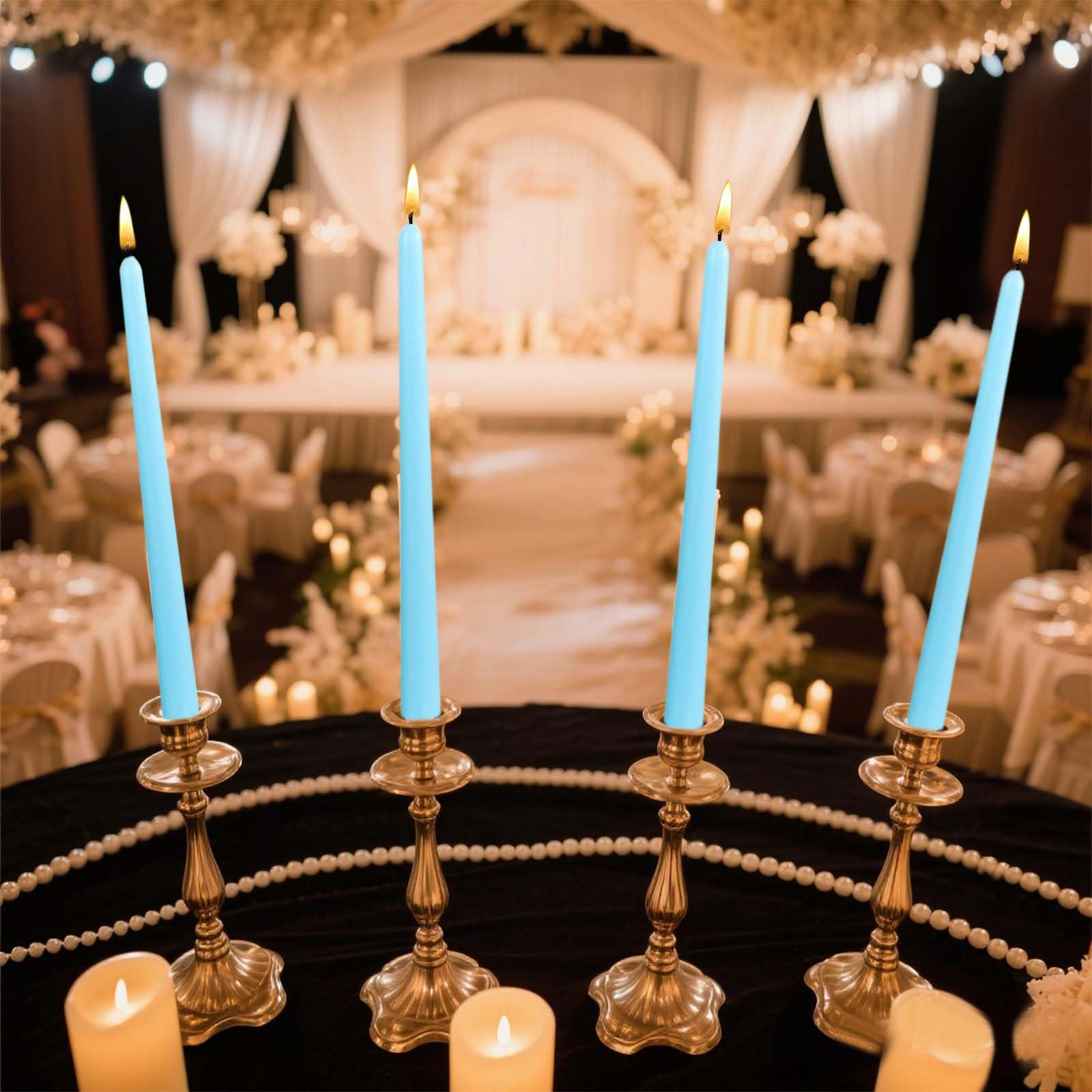 48x Blue Tapered Dinner Candles 25cm Bulk Pack - Unscented (Tall Wedding Table Candles)