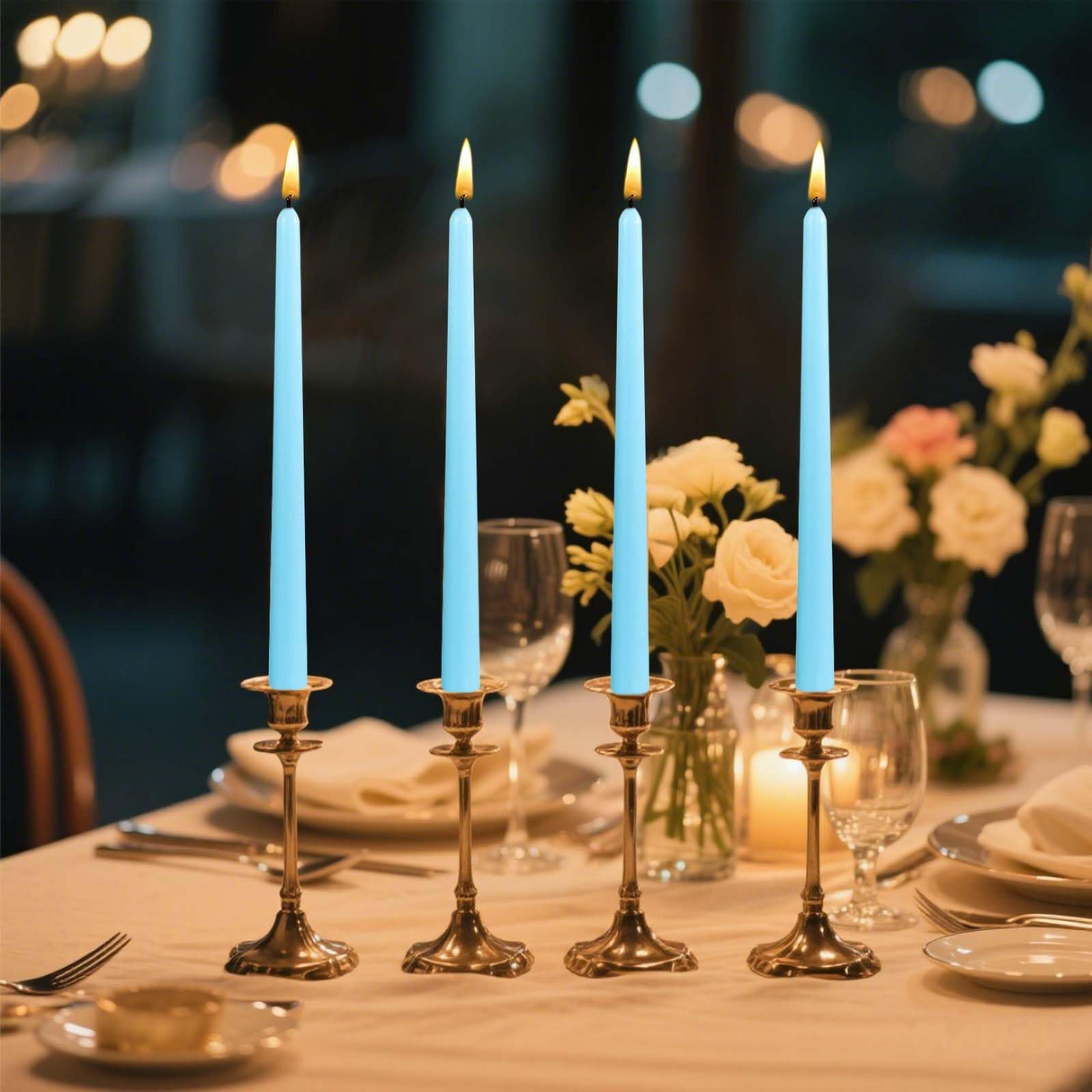 48x Tapered Dinner Candles Unscented Taper Wedding Candle 25cm in Blue