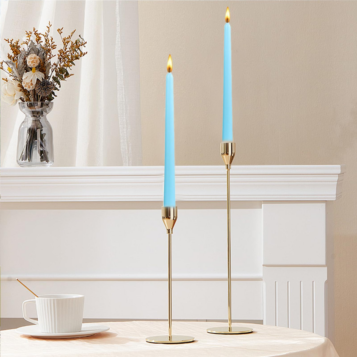 48x Blue Tapered Dinner Candles 25cm Bulk Pack - Unscented (Tall Wedding Table Candles)