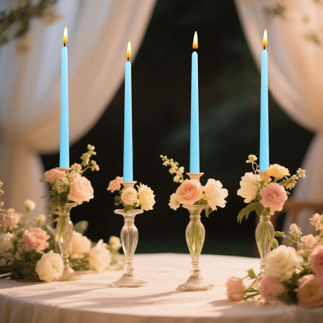 48x Tapered Dinner Candles Unscented Taper Wedding Candle 25cm in Blue