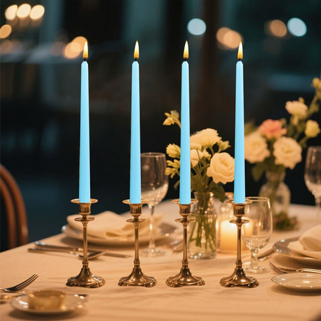 4x Tapered Dinner Candles Unscented Taper Wedding Candle 25cm in Blue
