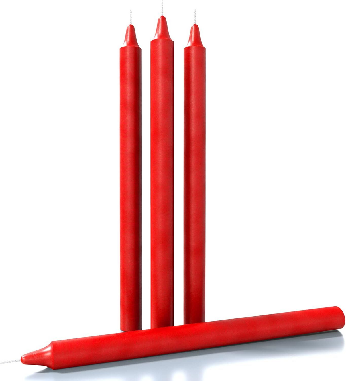 4x Red Tapered Dinner Candles 25cm - Unscented (Tall Wedding Table Candles)