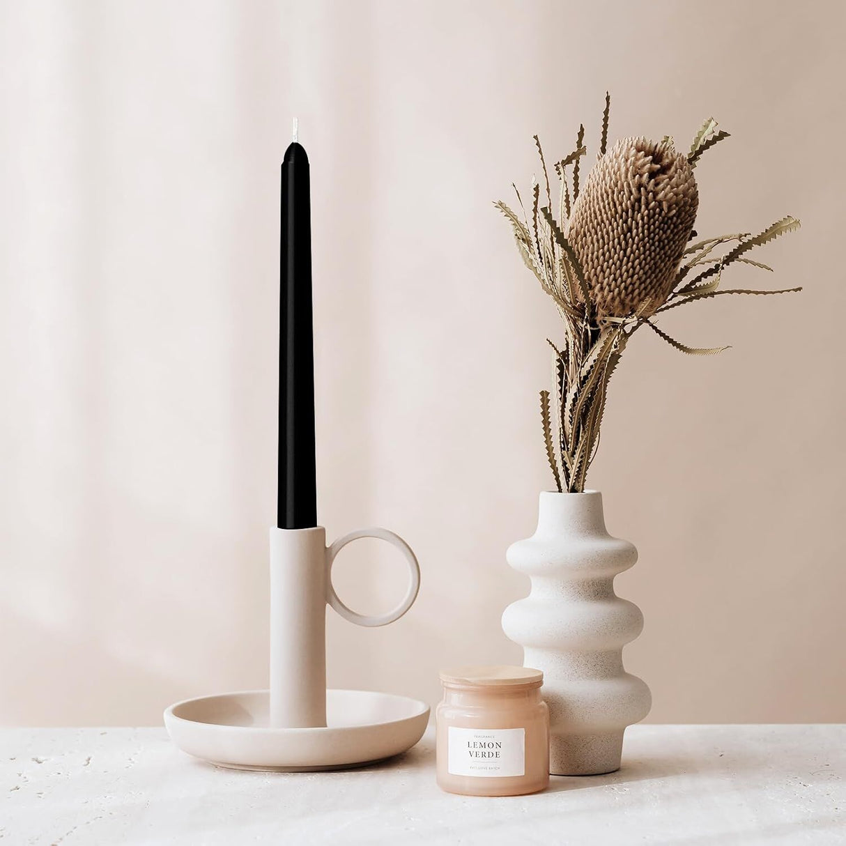 4x Tapered Dinner Candles Unscented Taper Wedding Candle 25cm in Black