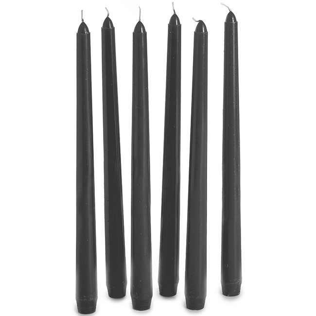 144x Tapered Dinner Candles Unscented Taper Wedding Candle 25cm in Black