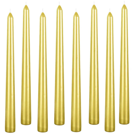 4x Tapered Dinner Candles Unscented Taper Wedding Candle 25cm in Metallic Gold