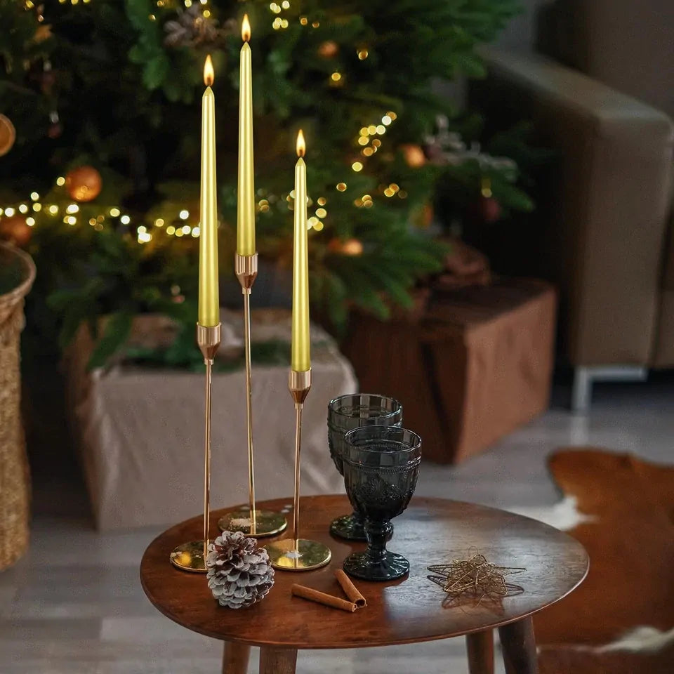 4x Tapered Dinner Candles Unscented Taper Wedding Candle 25cm in Metallic Gold