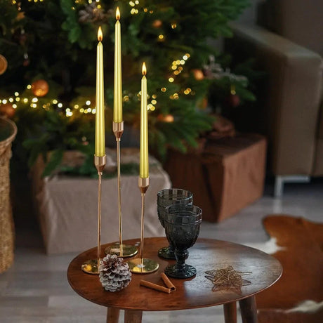 4x Tapered Dinner Candles Unscented Taper Wedding Candle 25cm in Metallic Gold