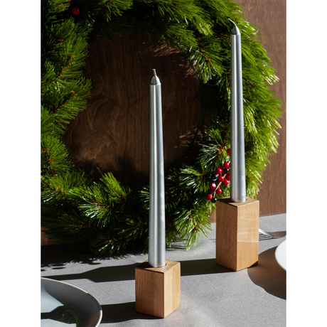 4x Tapered Dinner Candles Unscented Taper Wedding Candle 25cm in Metallic Silver