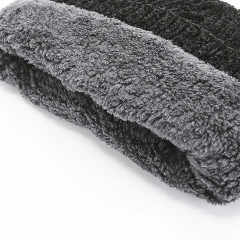 Winter Knitted Hat Men Women Warm Thick Beanie Fleece Ski Cap Outdoor Thermal - Black