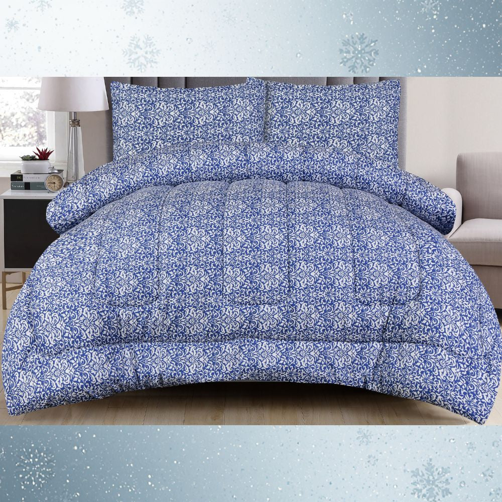 King Comforter Full Set w/ Fitted Sheet, 4 Pillow Covers & Comforter - Blue (6 Piece Set)