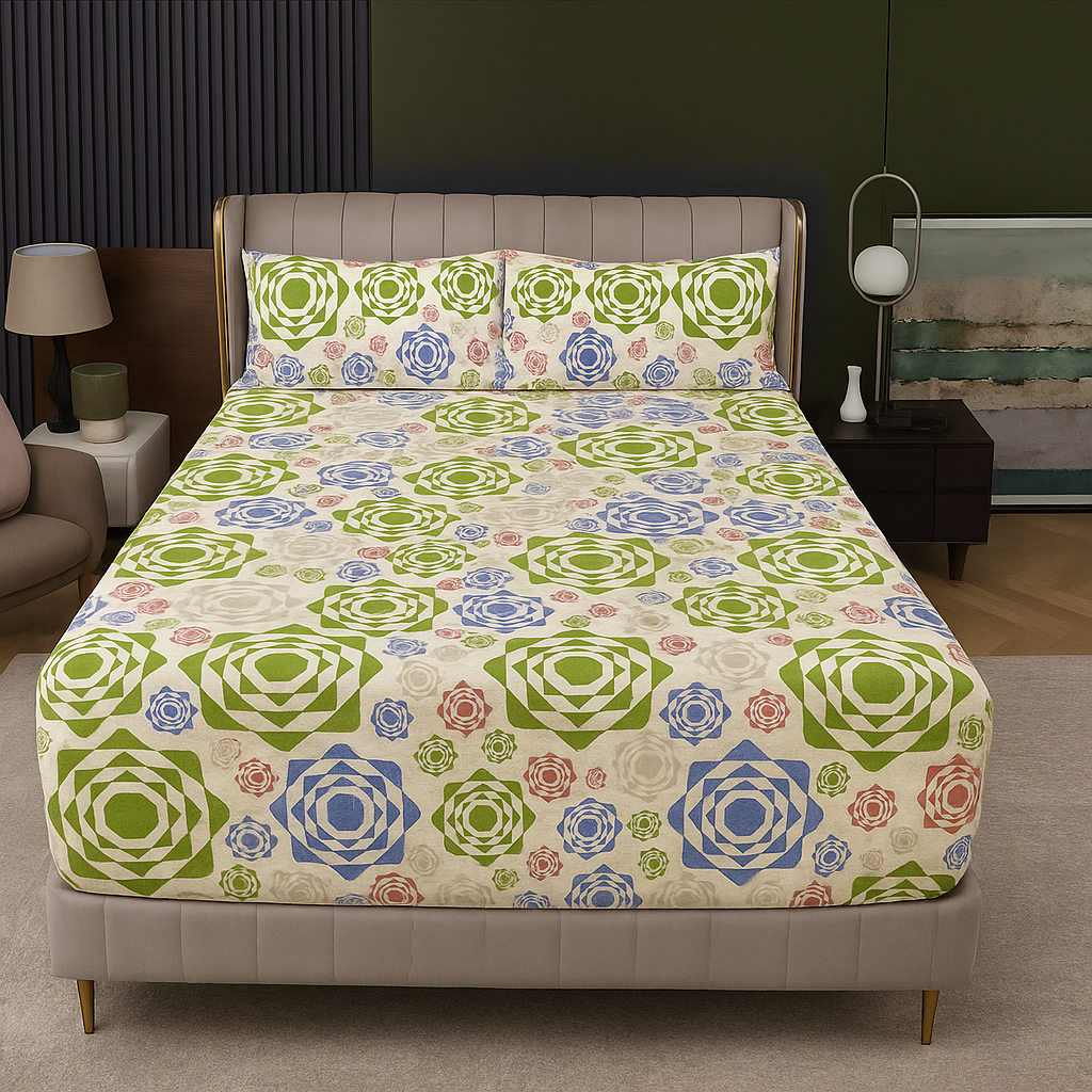 Queen Luxury 100% Cotton Flannelette Fitted Bed Sheet & 2 Pillow Case Combo Set - Mixed Colour