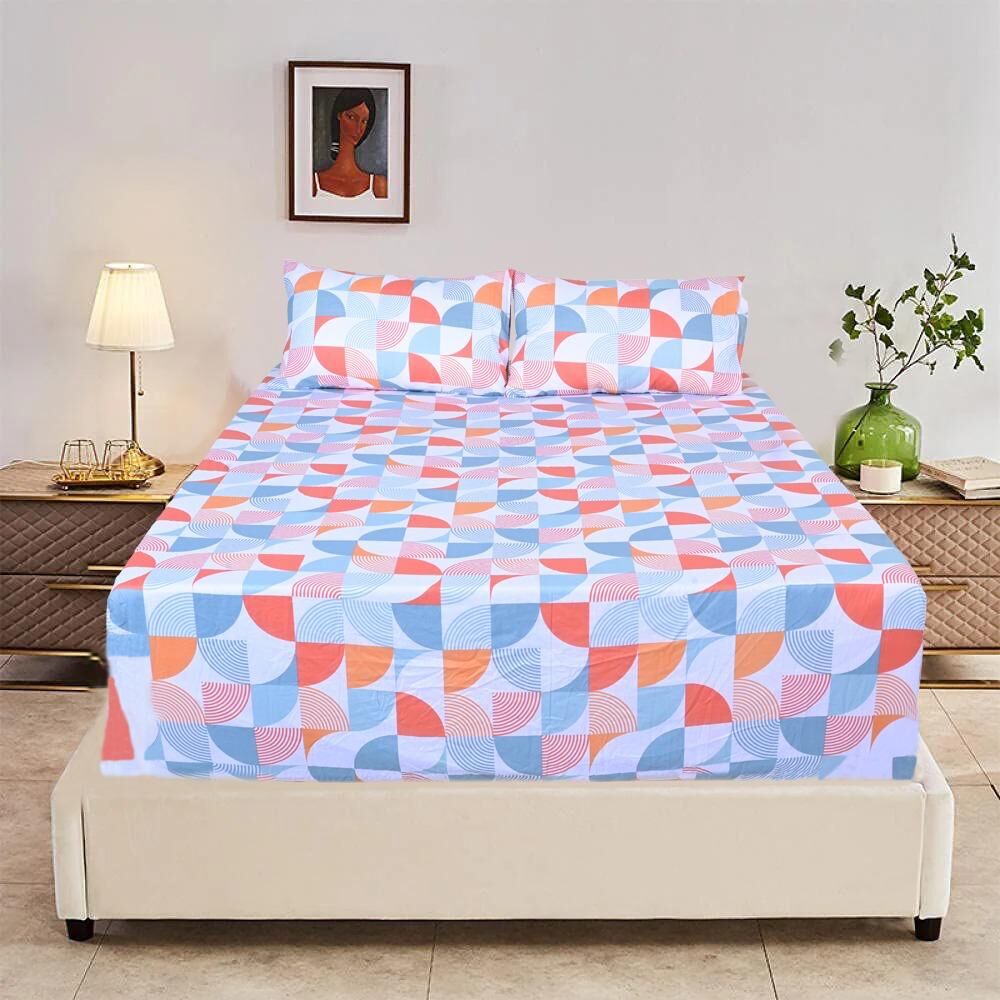 Queen Luxury 100% Cotton Flannelette Fitted Bed Sheet & 2 Pillow Case Combo Set - Modern