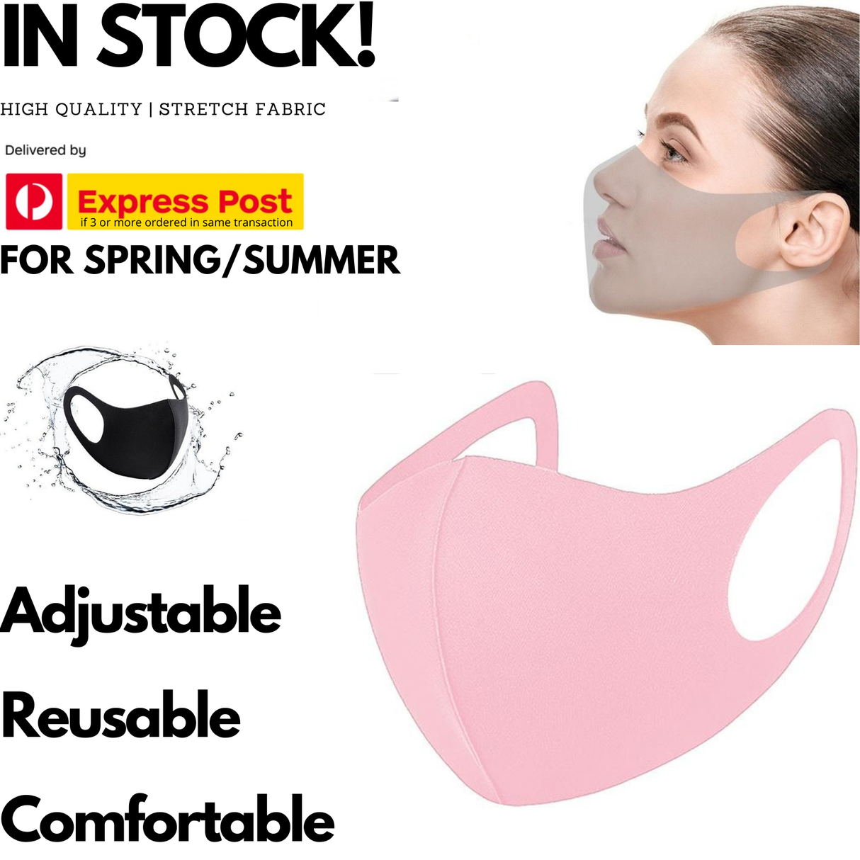 SUMMER Reusable Breathable Face Mask Mouth Mask Anti Dust Haze Protective in Pink