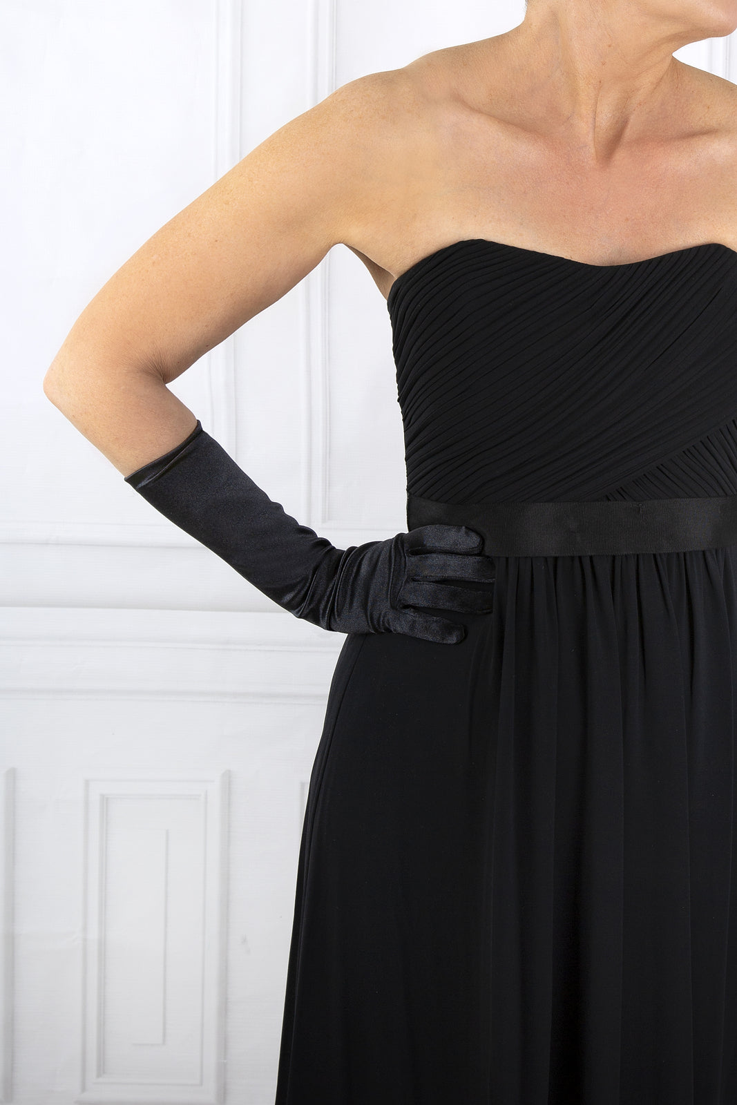 Dents Womens Long Below Elbow Satin Gloves In Black