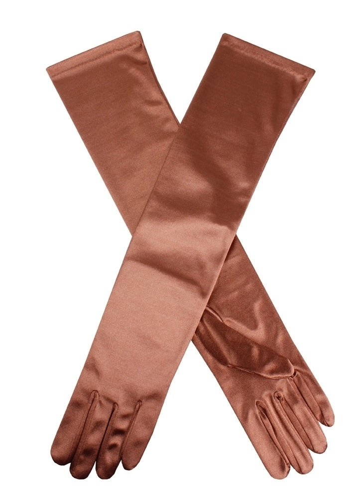 Dents Womens Long Above Elbow Satin Gloves - Bronze