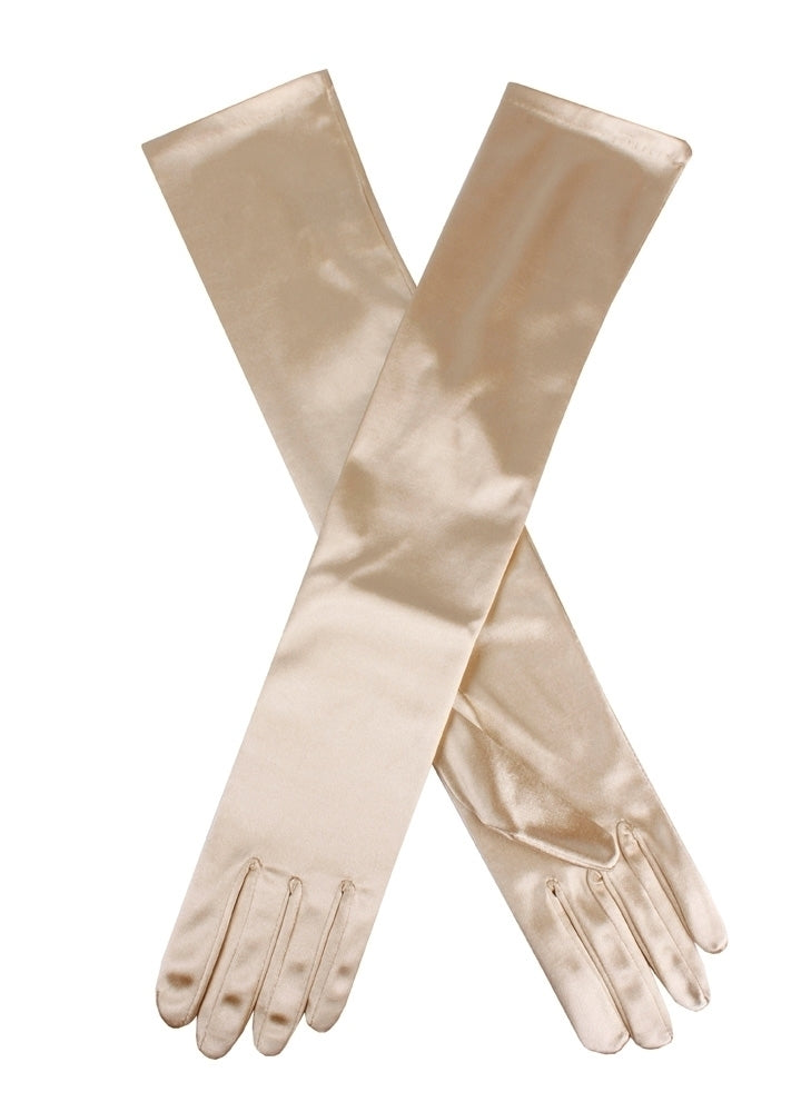 Dents Womens Long Above Elbow Satin Gloves - Gold