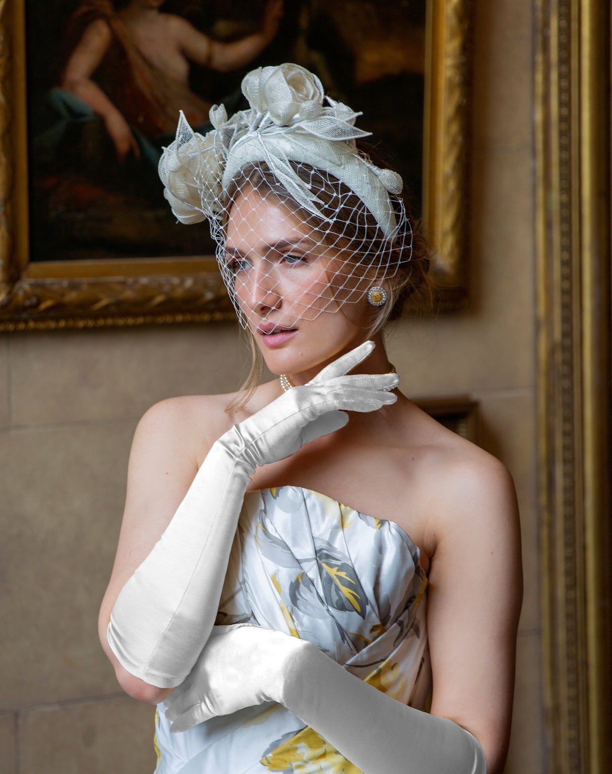 Dents Womens Long Above Elbow Satin Gloves in White