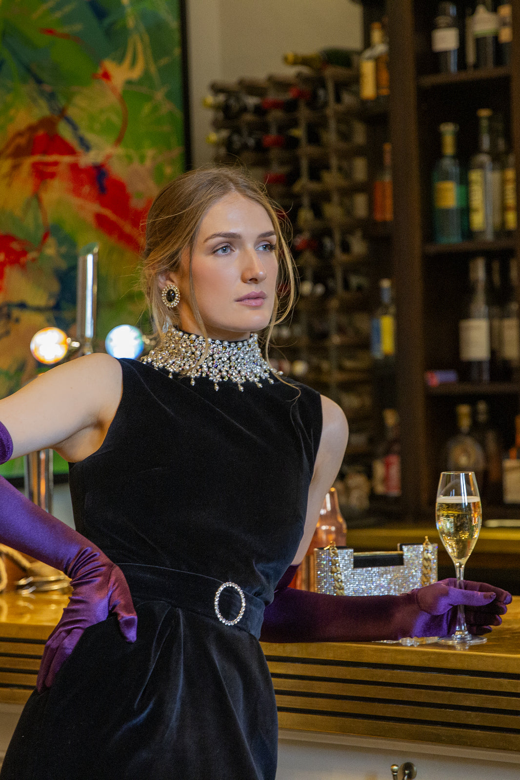 Dents Womens Long Opera Satin Gloves in Amethyst