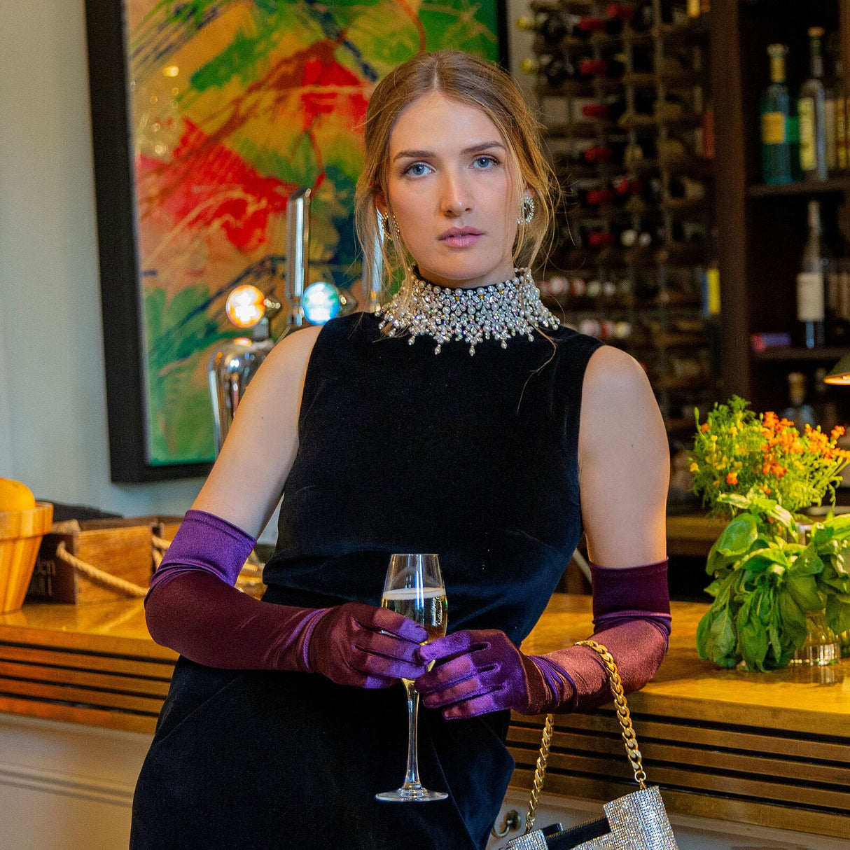 Dents Womens Long Opera Satin Gloves in Amethyst