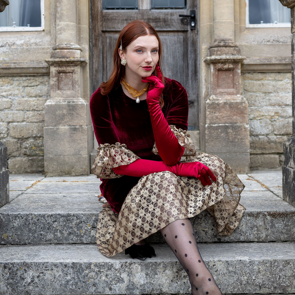 Dents Womens Long Opera Satin Gloves in Burgundy