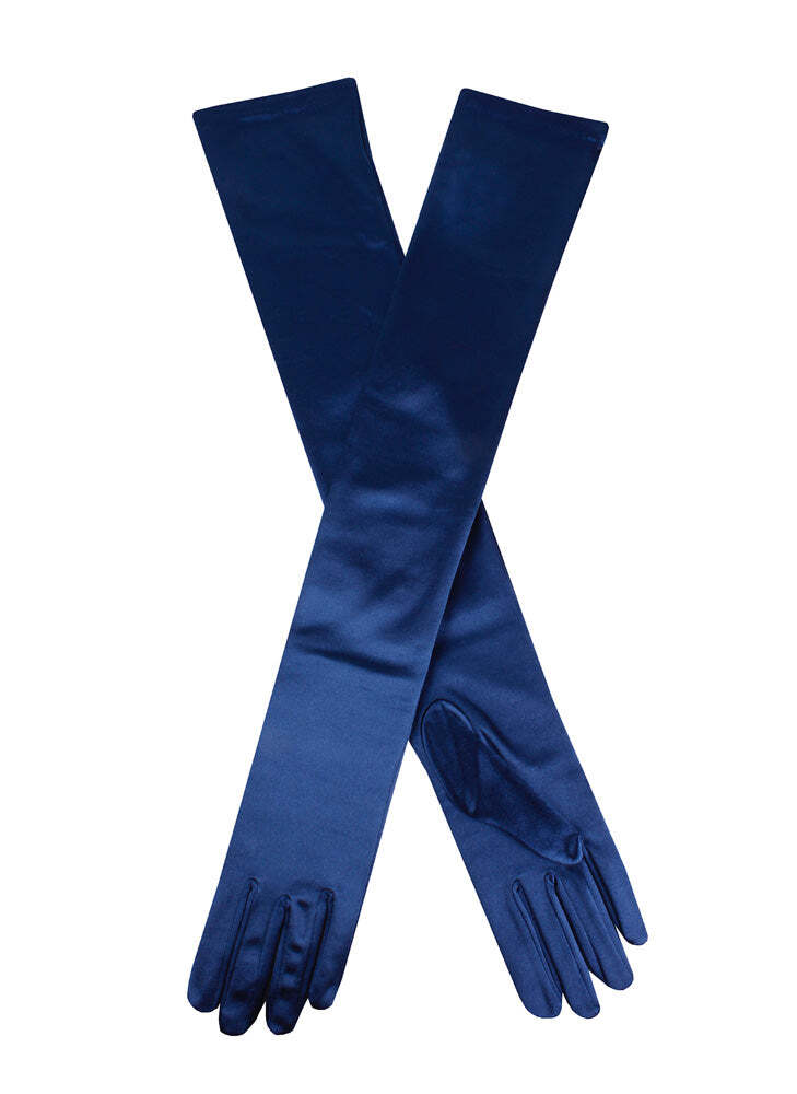 Dents Womens Long Opera Satin Gloves - Navy