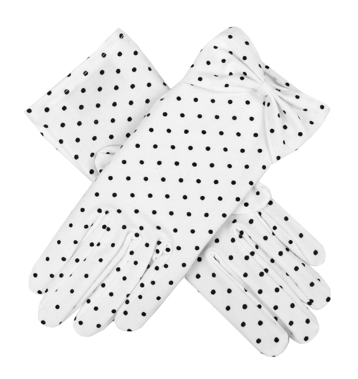 Dents Women's Spotted Cotton Gloves with Cuff Bow in White/Black