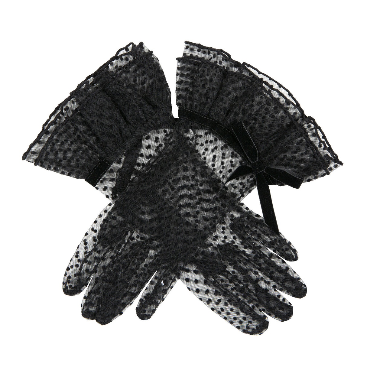 Dents Women’s Spotty Tulle Gloves with Double Cuff and Bow in Black
