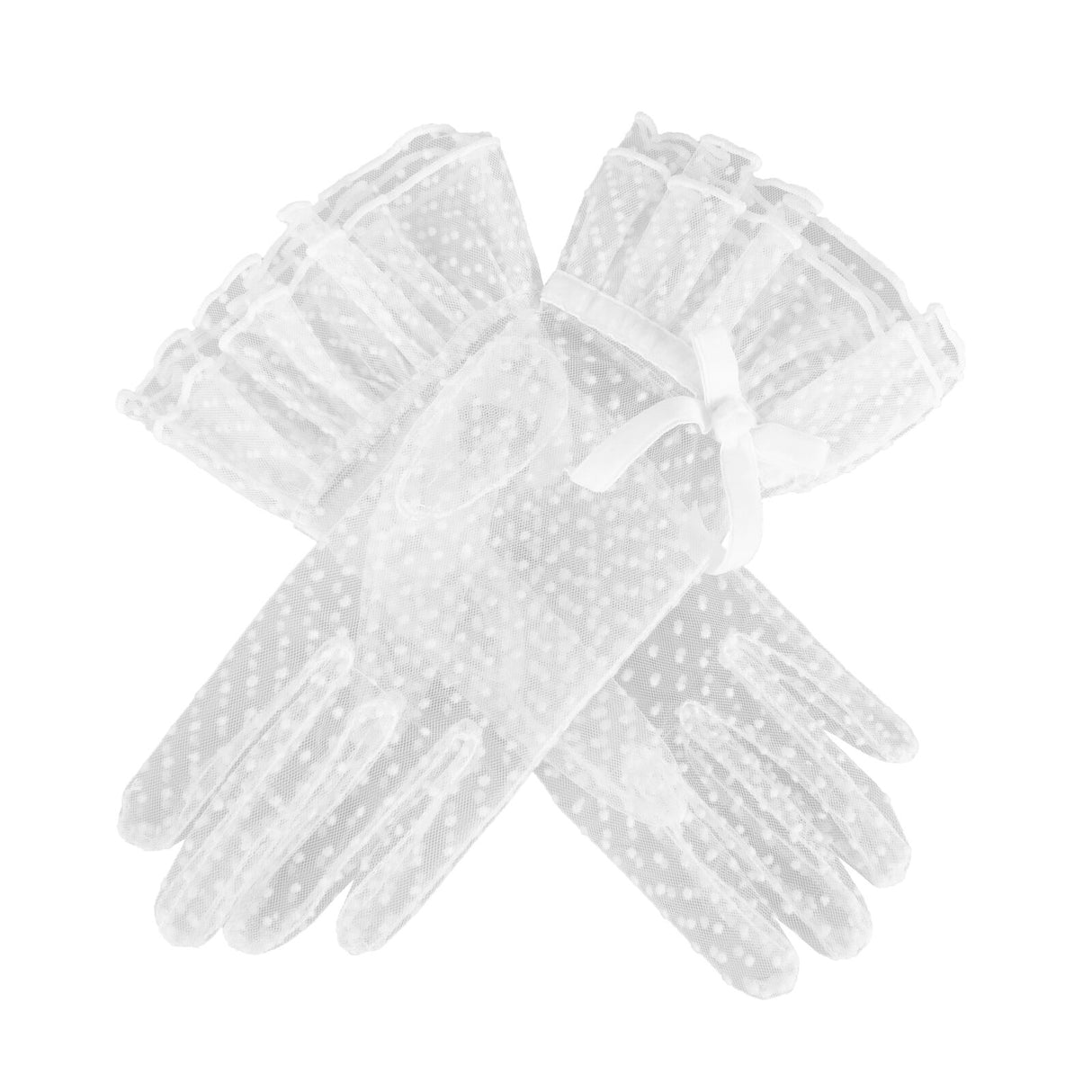 Dents Women’s Spotty Tulle Gloves with Double Cuff and Bow in Ivory