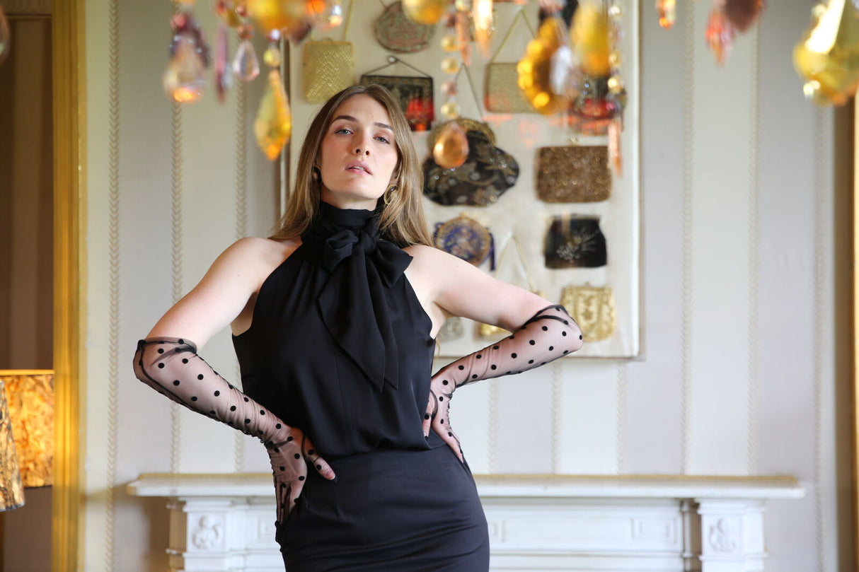 Dents Women’s Long Opera Spotty Tulle Gloves in Black