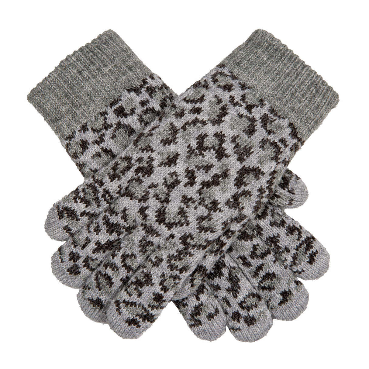 Dents Women’s Jacquard Knitted Gloves with Leopard Print Pattern - Grey