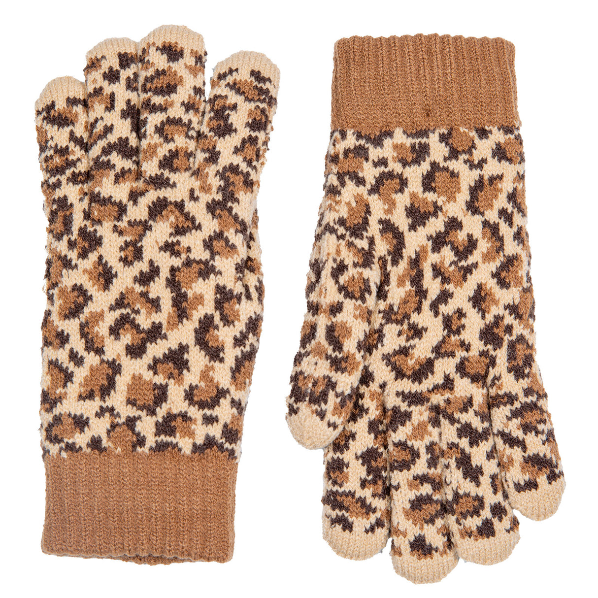 Dents Women’s Jacquard Knitted Gloves with Leopard Print Pattern - Tan