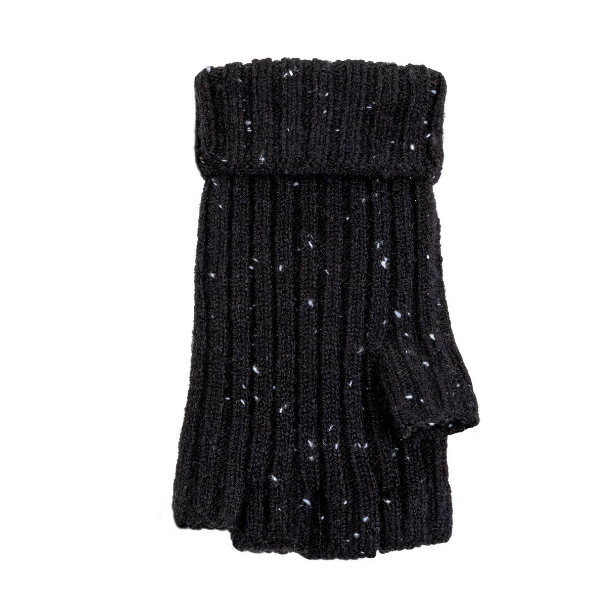 Dents Womens Ribbed Knit Wool Blend Fingerless Gloves w/ Mitten Flap - Black (Marl Yarn)