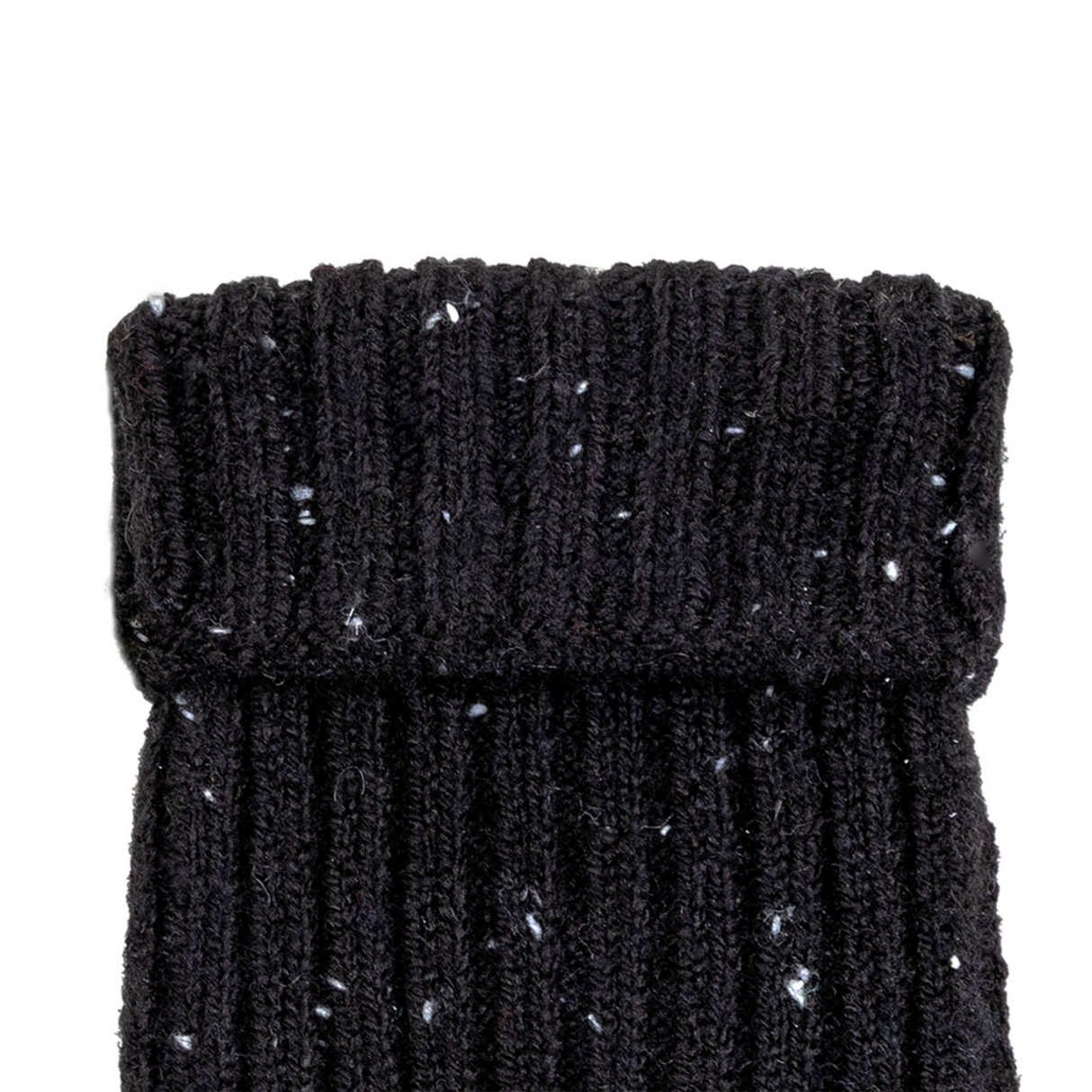 Dents Womens Ribbed Knit Wool Blend Fingerless Gloves w/ Mitten Flap - Black (Marl Yarn)