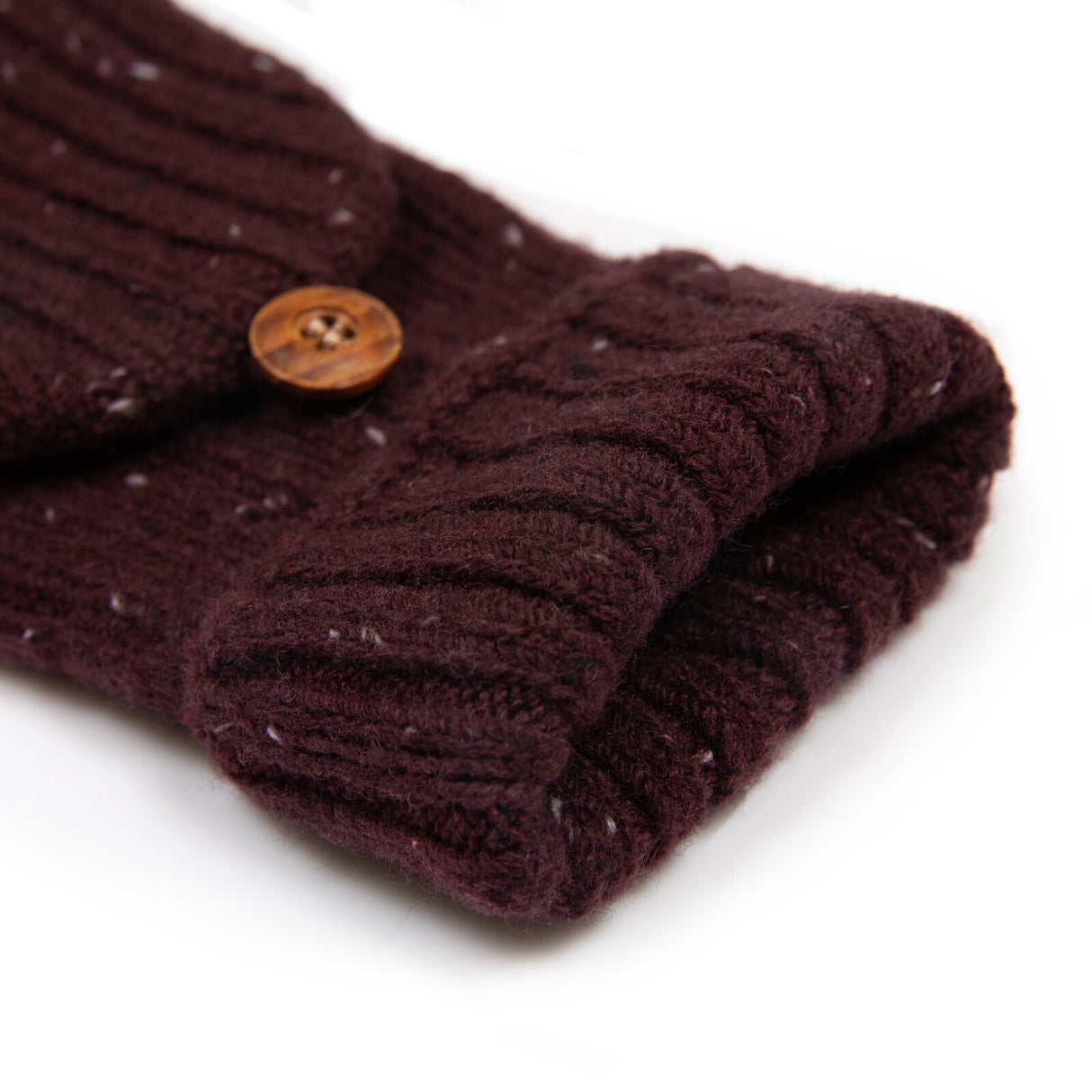 Dents Womens Ribbed Knit Wool Blend Fingerless Gloves w/ Mitten Flap - Burgundy (Marl Yarn)