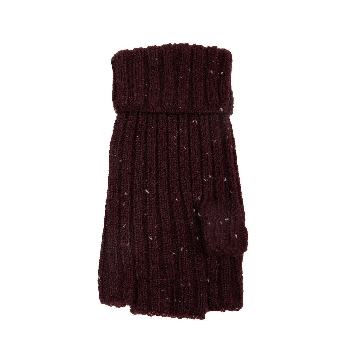 Dents Womens Ribbed Knit Wool Blend Fingerless Gloves w/ Mitten Flap - Burgundy (Marl Yarn)