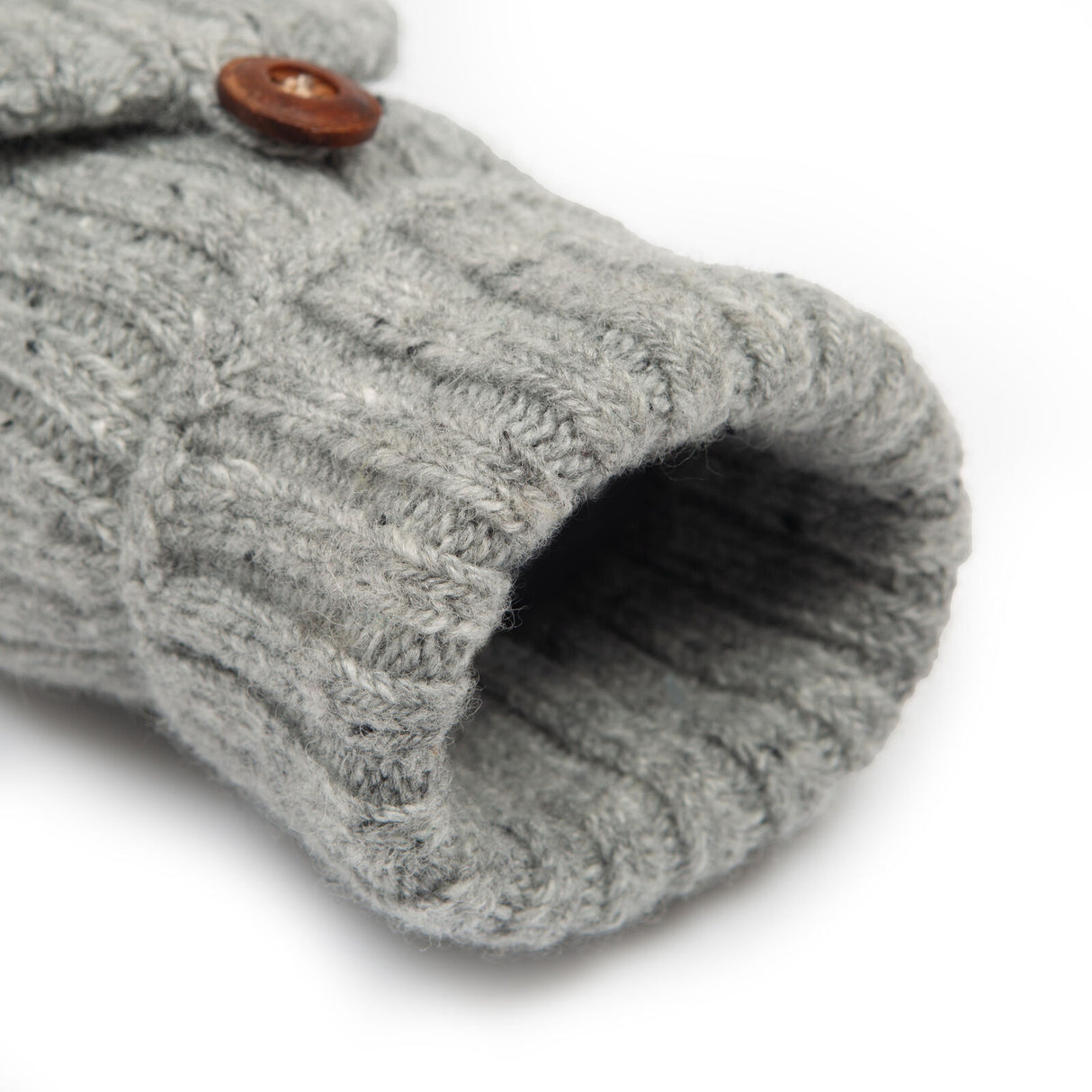 Dents Womens Ribbed Knit Wool Blend Fingerless Gloves w/ Mitten Flap - Dove Grey (Marl Yarn)