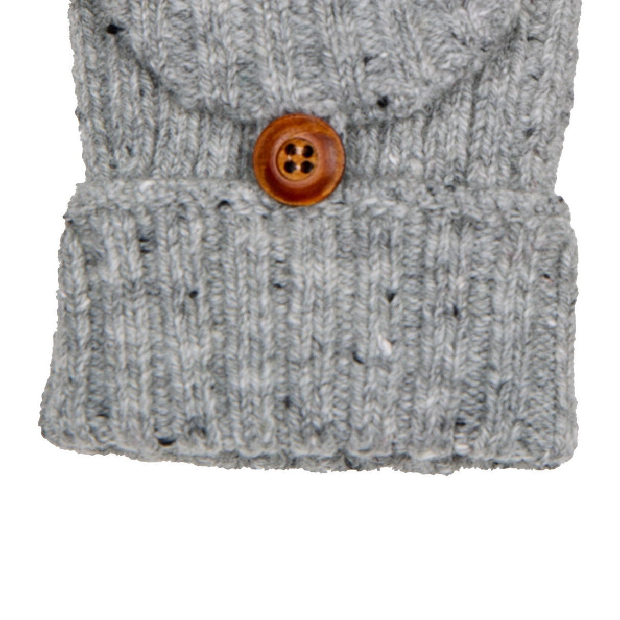 Dents Womens Ribbed Knit Wool Blend Fingerless Gloves w/ Mitten Flap - Dove Grey (Marl Yarn)