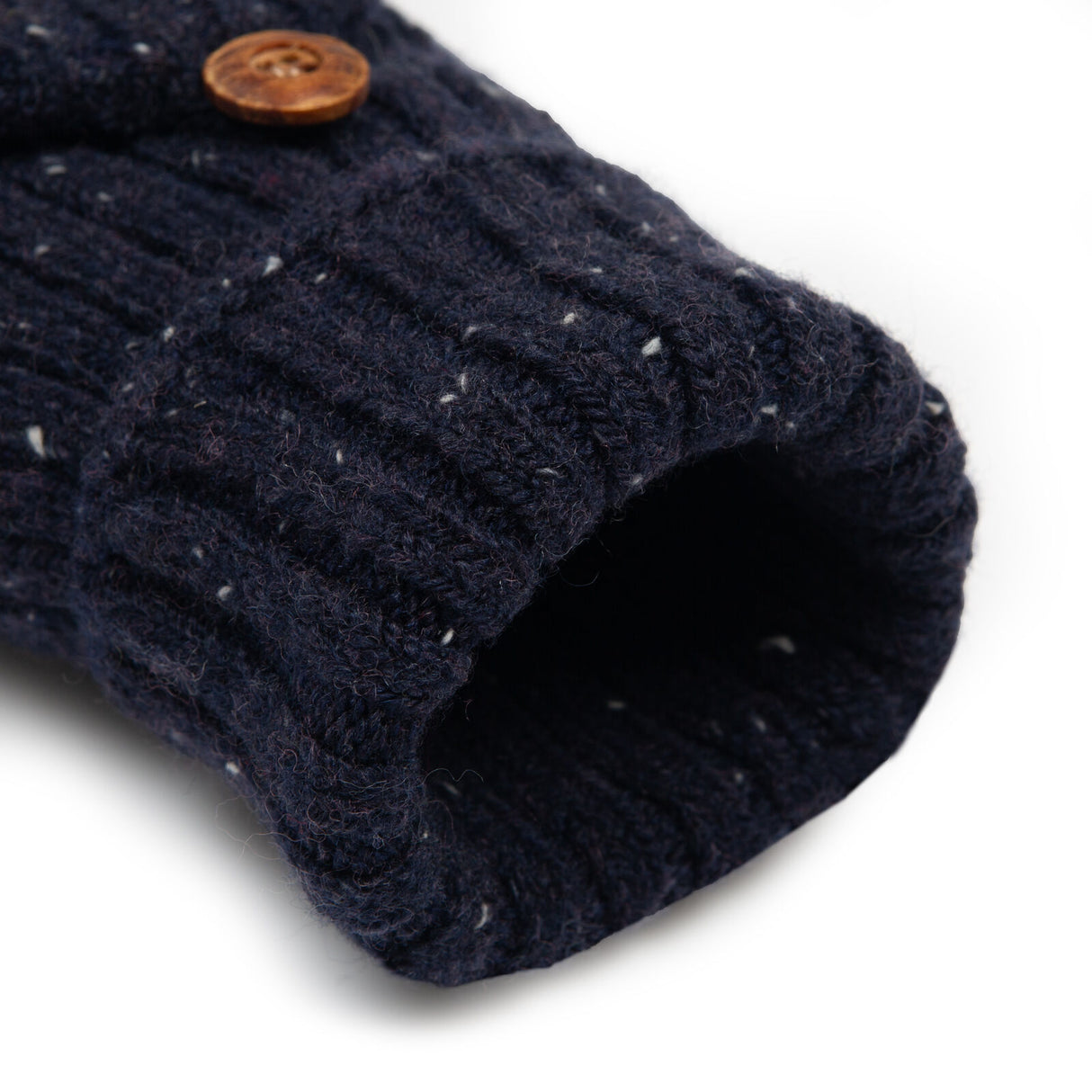 Dents Womens Ribbed Knit Wool Blend Fingerless Gloves w/ Mitten Flap - Navy Blue (Marl Yarn)