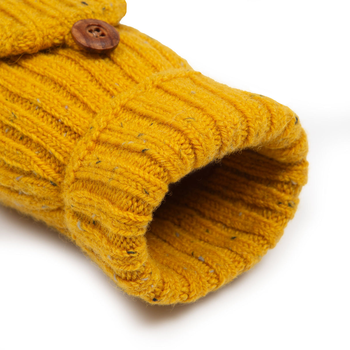 Dents Womens Ribbed Knit Wool Blend Fingerless Gloves w/ Mitten Flap - Ochre Yellow (Marl Yarn)