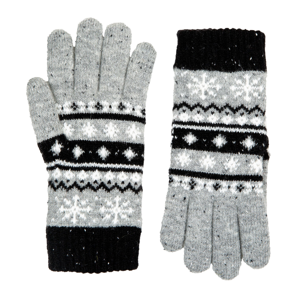 Dents Womens Jacquard Fair Isle Marle Yarn Knitted Gloves - Dove Grey