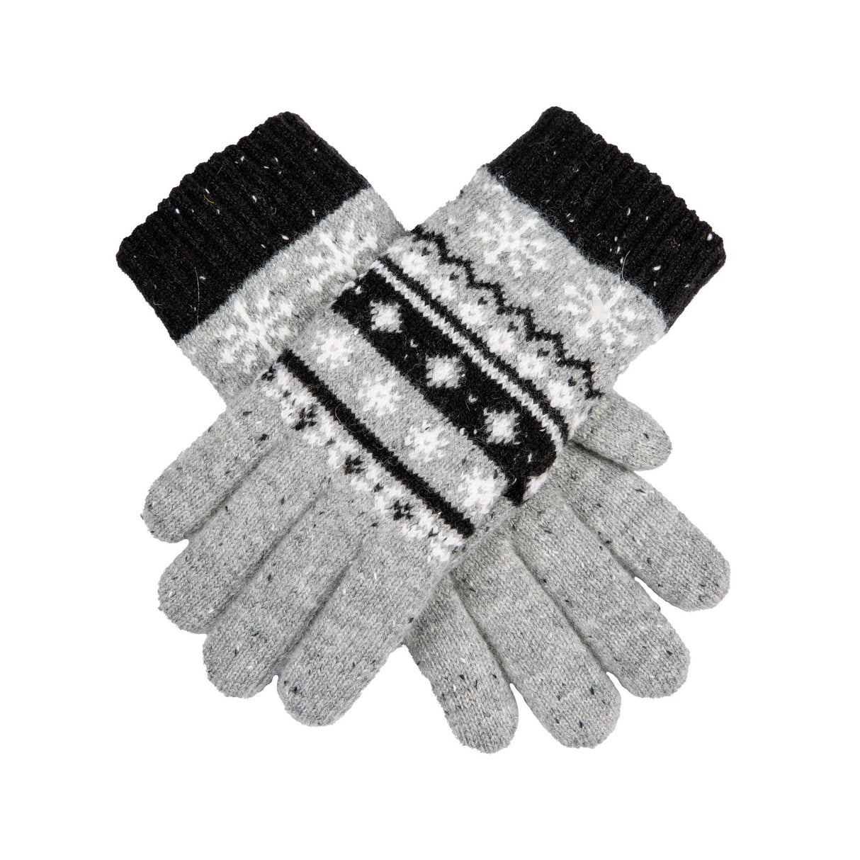 Dents Womens Jacquard Fair Isle Marle Yarn Knitted Gloves - Dove Grey