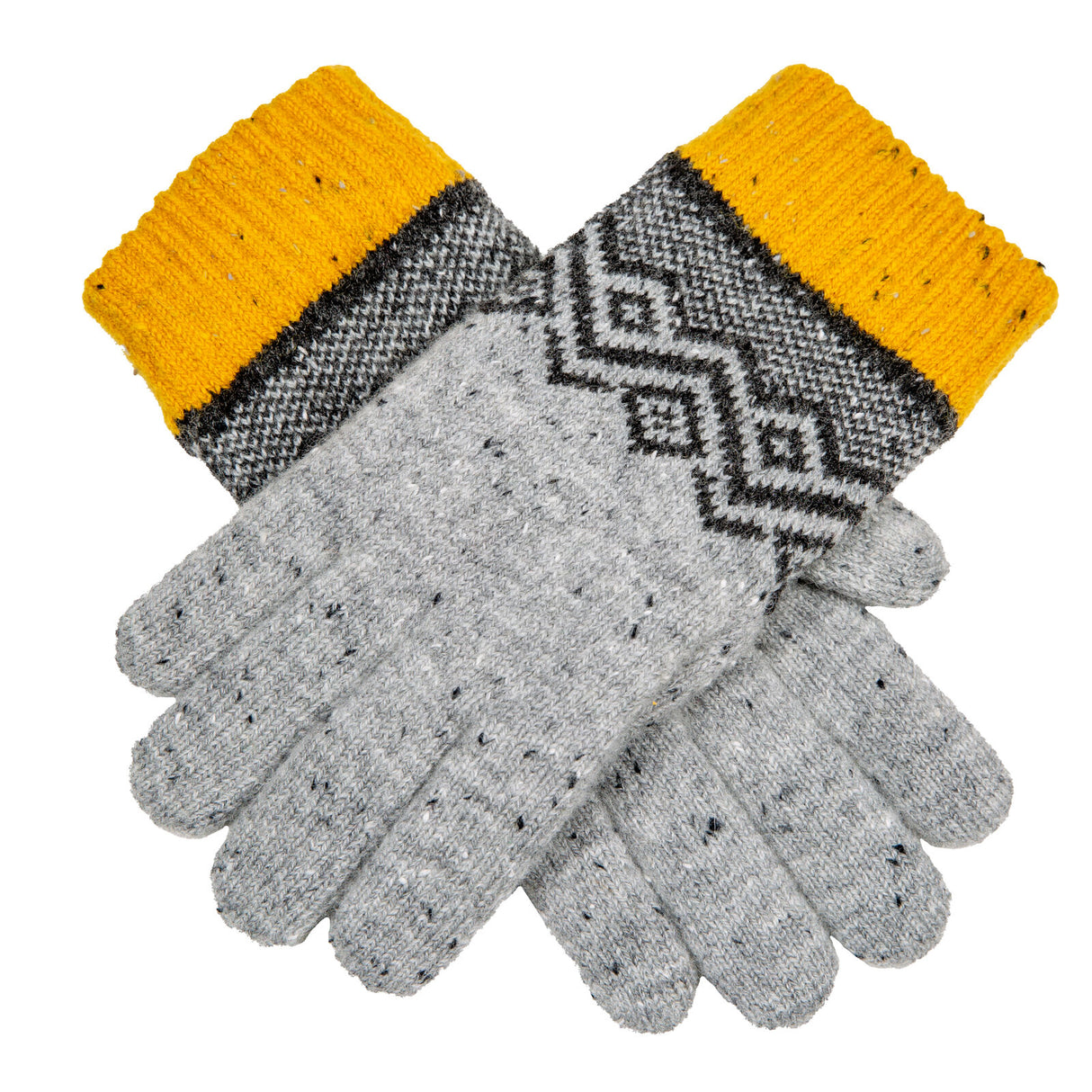 Dents Women’s Knitted Gloves with Geometric Pattern - Grey